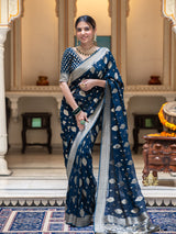 Midnight Blue Banarasi Khaddi Weaved Georgette Saree