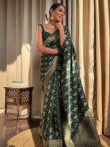 Bottle Green Banarasi Uppada Silk Saree