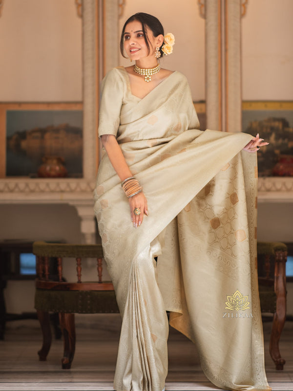 Ivory White Kanchipuram Silk Saree