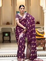 Plum Wine Banarasi Khaddi Weaved Georgette Saree