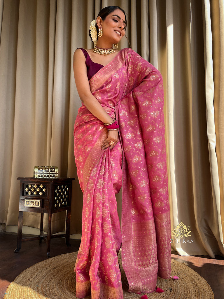 Onion Pink Banarasi Uppada Silk Saree