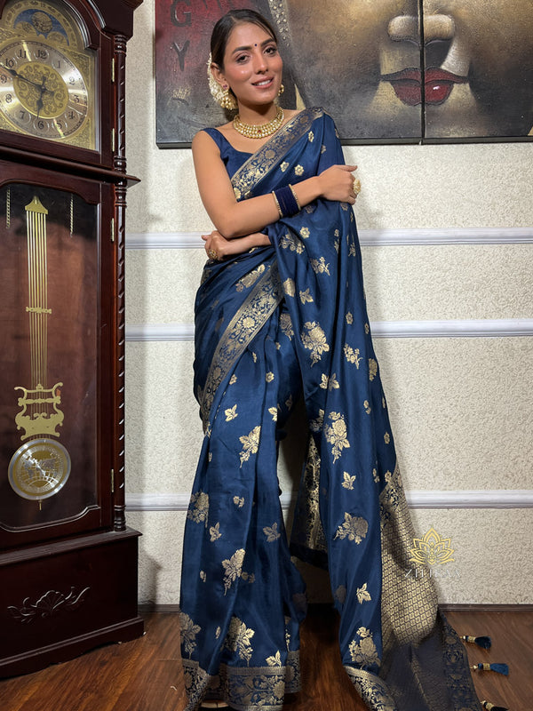 Midnight Blue Banarasi Uppada Silk Saree