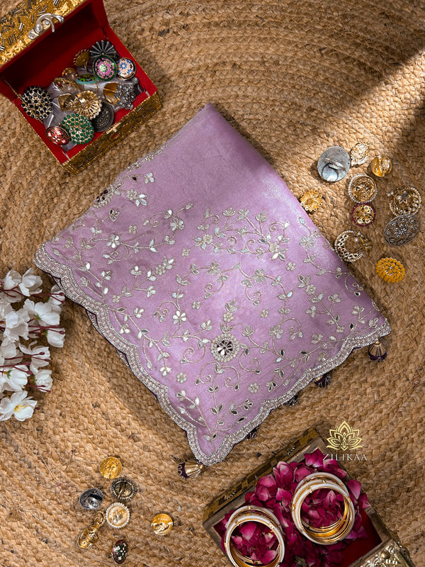 Lilac Special Soft Tissue Silk Saree with Designer Handwork & heavy Blouse piece