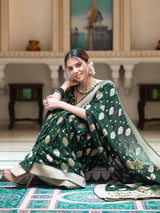 Bottle Green Banarasi Khaddi Weaved Georgette Saree