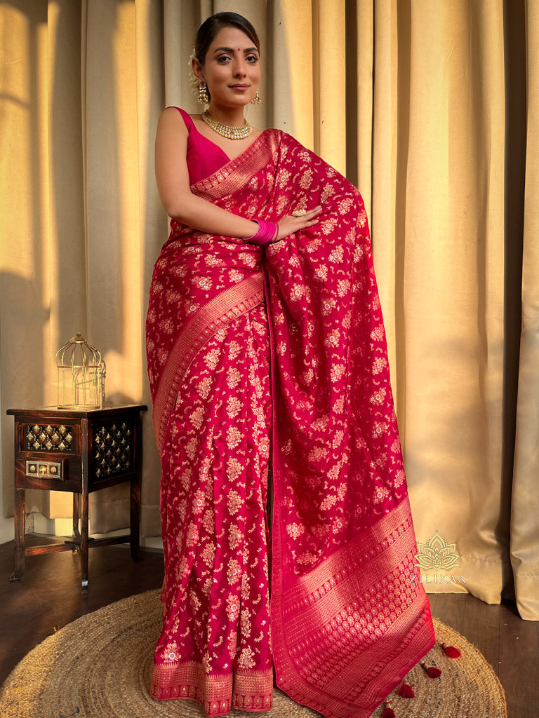 Queen Pink Banarasi Uppada Silk Saree