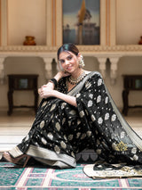 Midnight Black Banarasi Khaddi Weaved Georgette Saree