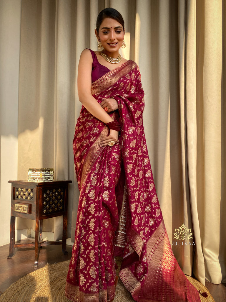 Sangria Wine Banarasi Uppada Silk Saree