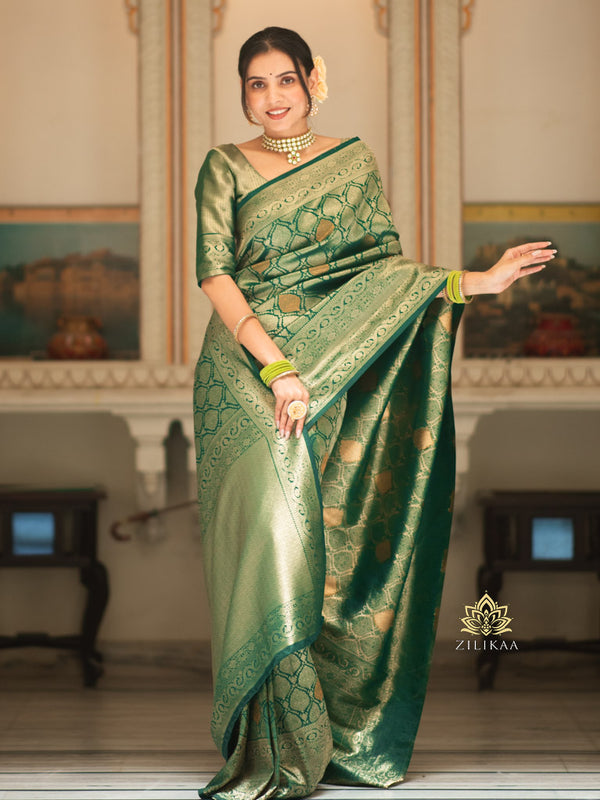 Bottle Green Kanchipuram Silk Saree