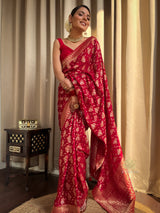 Scarlet Red Banarasi Uppada Silk Saree