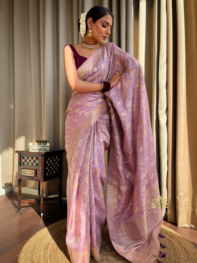 Lavender Purple Banarasi Uppada Silk Saree