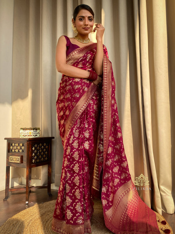 Sangria Wine Banarasi Uppada Silk Saree