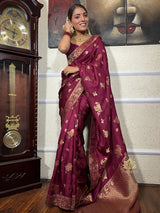 Sangria Wine Banarasi Uppada Silk Saree