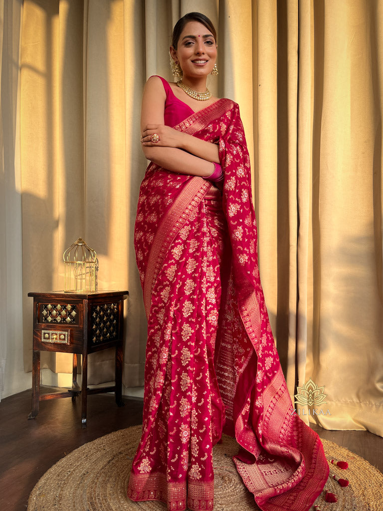 Queen Pink Banarasi Uppada Silk Saree