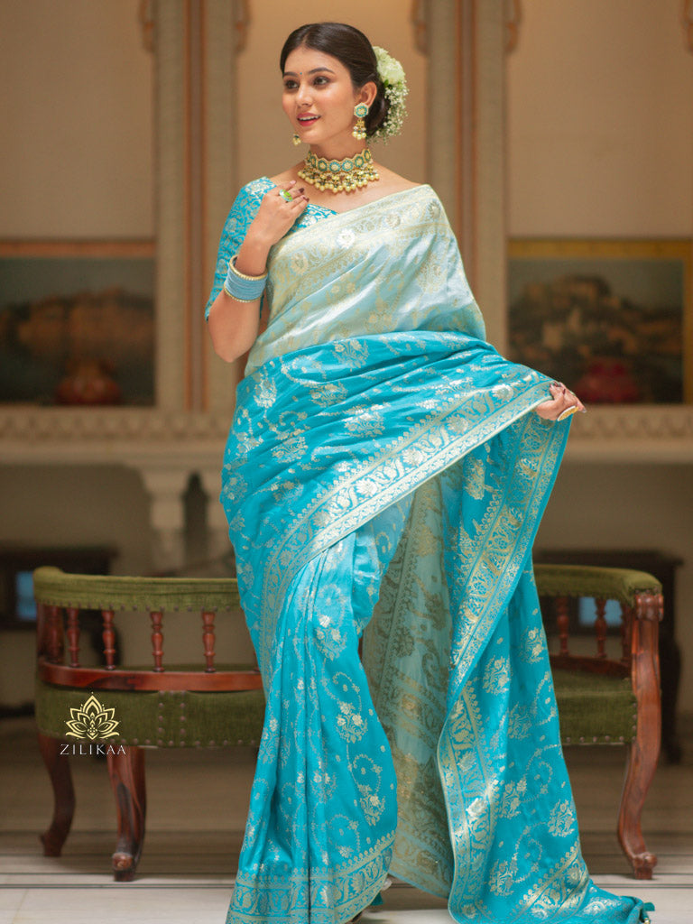 Hand-Dyed Double Shade Banarasi Uppada Silk saree