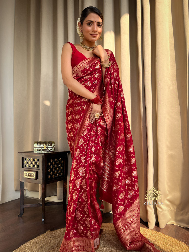 Scarlet Red Banarasi Uppada Silk Saree