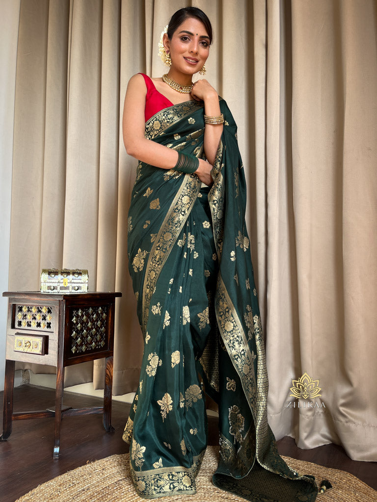 Bottle Green Banarasi Uppada Silk Saree