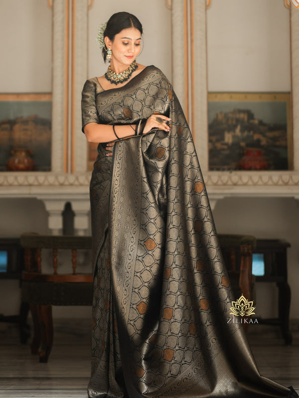 Midnight Black Kanchipuram Silk Saree