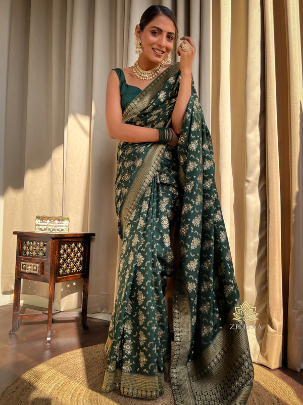 Bottle Green Banarasi Uppada Silk Saree