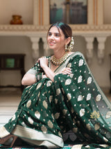 Bottle Green Banarasi Khaddi Weaved Georgette Saree