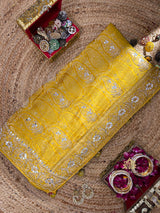 Mustard Gold Special Zardozi Gota Handwork Banarasi Silk Saree