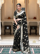 Midnight Black Banarasi Khaddi Weaved Georgette Saree