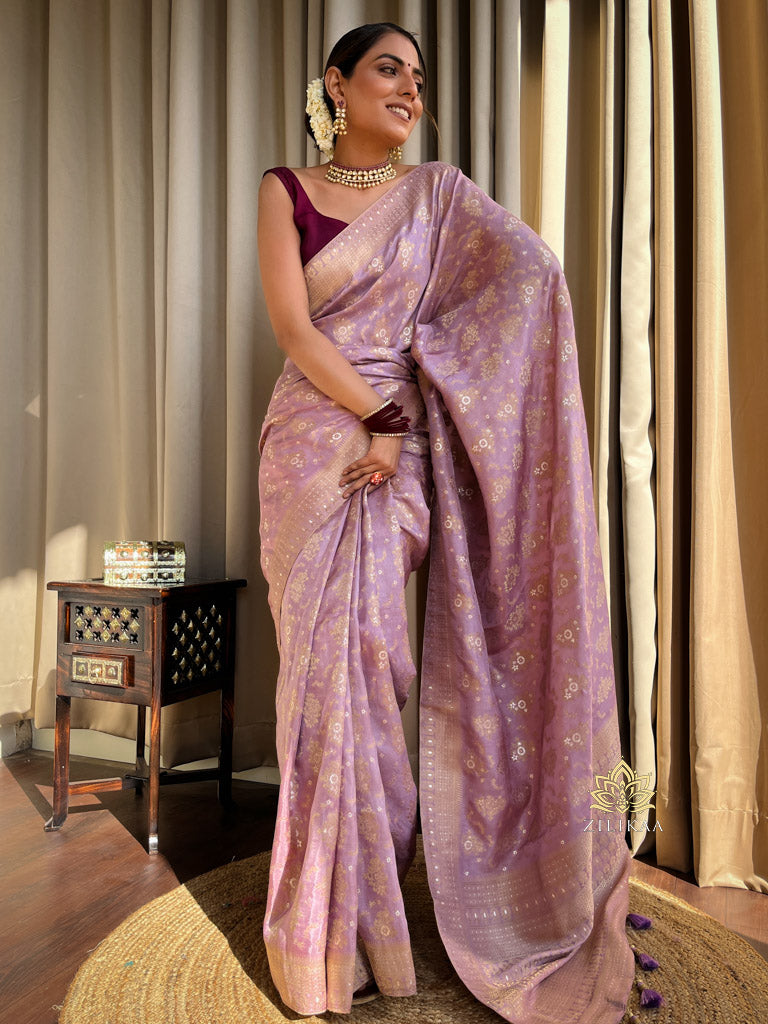 Lavender Purple Banarasi Uppada Silk Saree