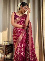 Sangria Wine Banarasi Uppada Silk Saree