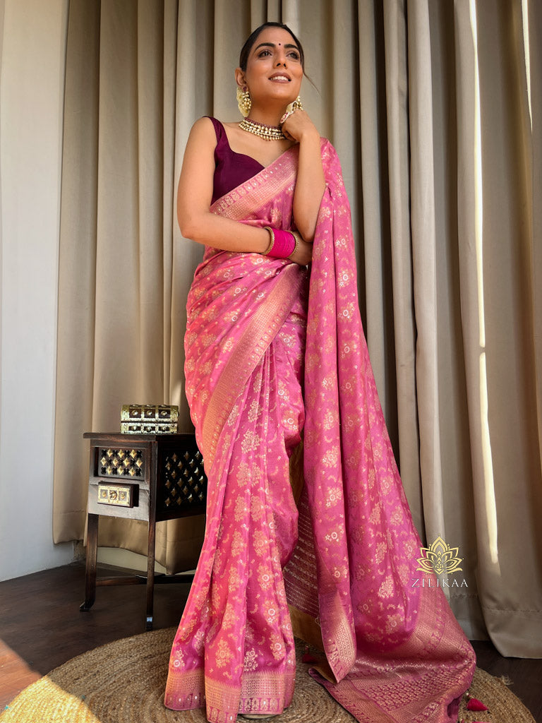 Onion Pink Banarasi Uppada Silk Saree