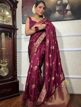 Sangria Wine Banarasi Uppada Silk Saree