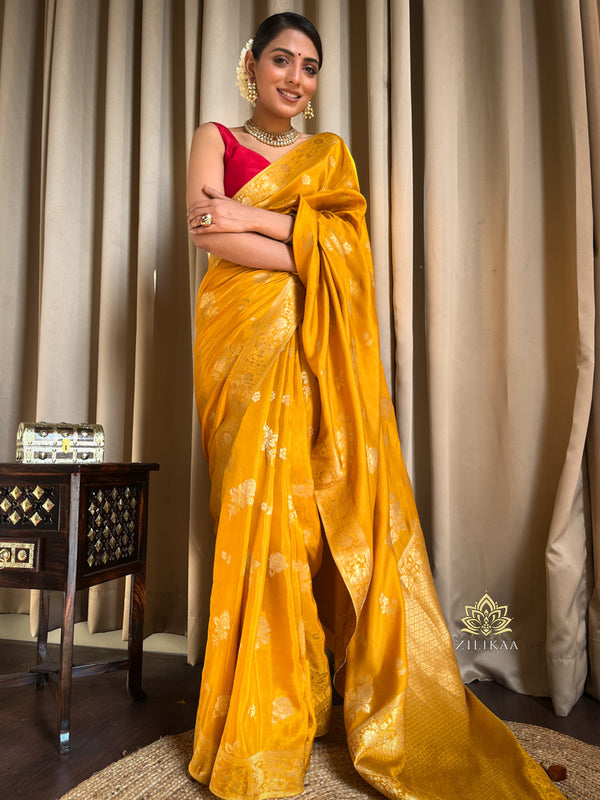 Mustard Yellow Banarasi Uppada Silk Saree