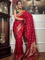 Scarlet Red Banarasi Uppada Silk Saree