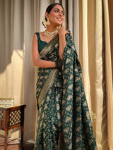 Bottle Green Banarasi Uppada Silk Saree