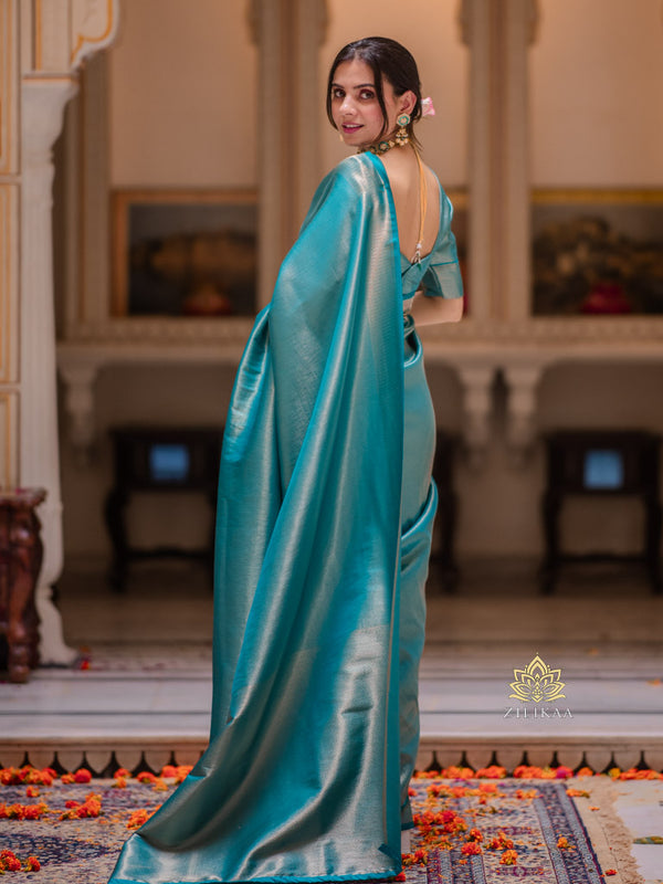 Tiffany Blue Kanchipuram Silk Saree