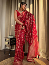 Scarlet Red Banarasi Uppada Silk Saree