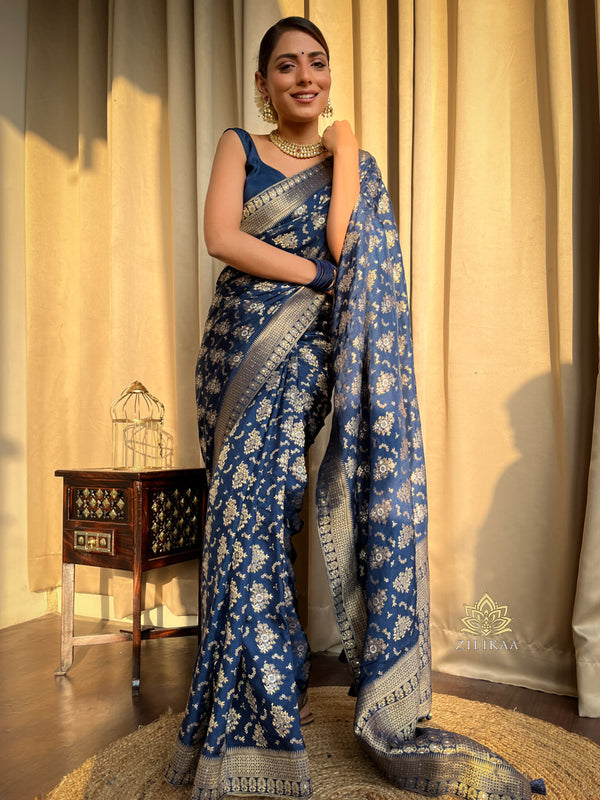 Midnight Blue Banarasi Uppada Silk Saree