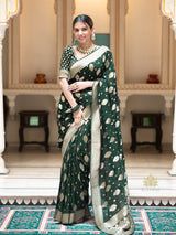 Bottle Green Banarasi Khaddi Weaved Georgette Saree