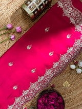 Magenta Pink Mulberry Silk Saree With Zardozi Scalloped Border