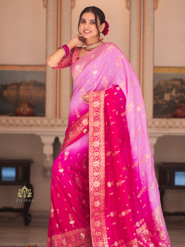 Hand-Dyed Double Shade Banarasi Uppada Silk saree