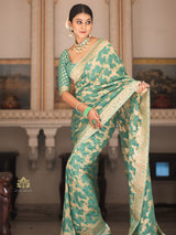 French Green Banarasi Meenakari Khaddi Weaved Georgette Saree