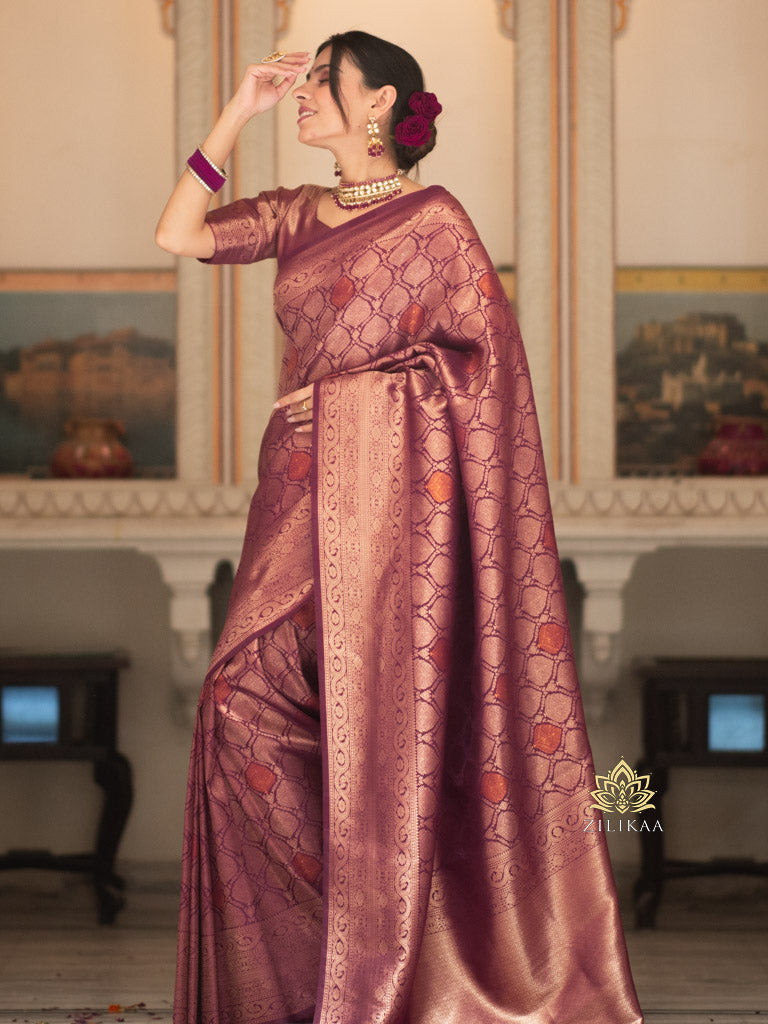 Sangria Wine Kanchipuram Silk Saree