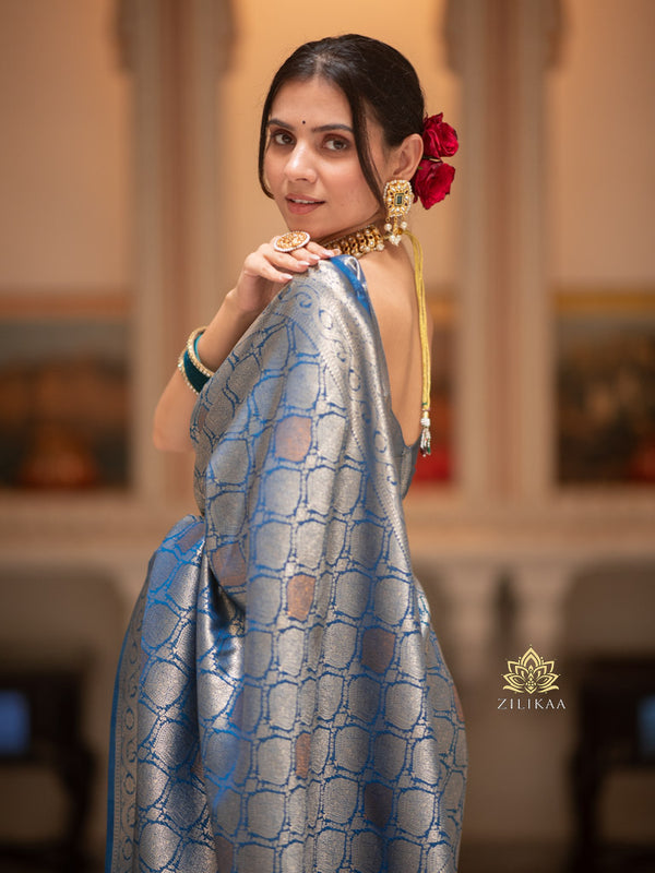 Peacock blue Kanchipuram Silk Saree