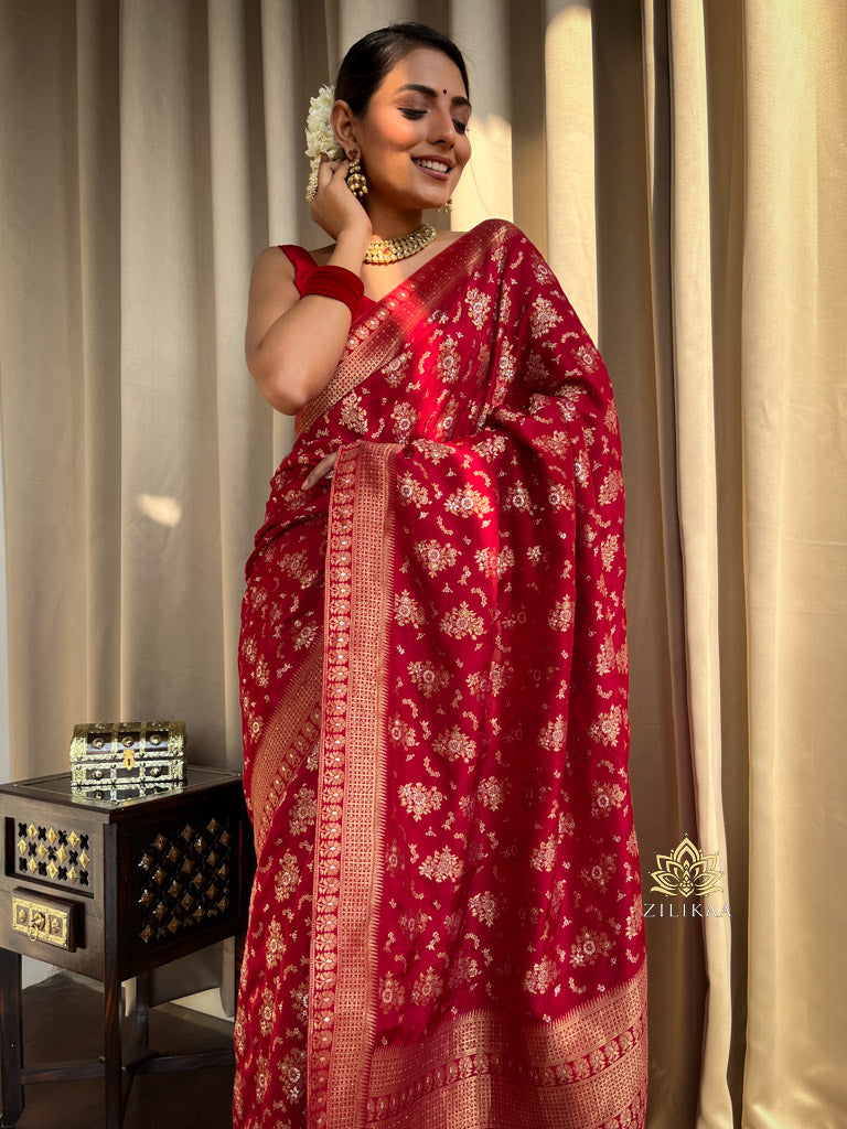 Scarlet Red Banarasi Uppada Silk Saree