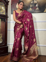 Sangria Wine Banarasi Uppada Silk Saree