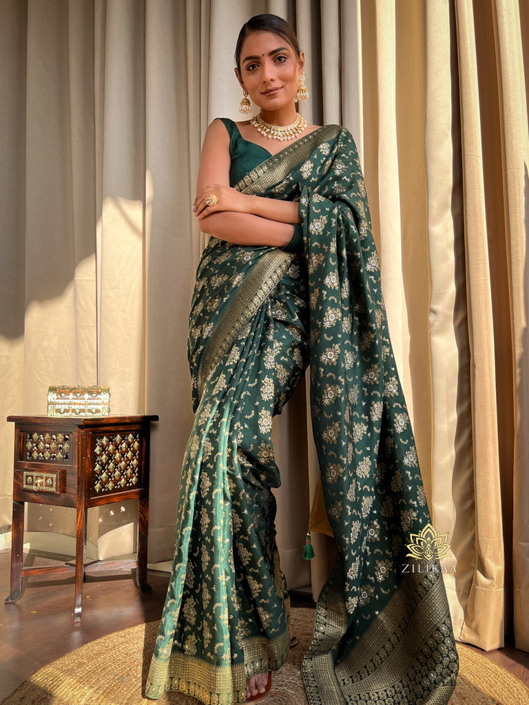 Bottle Green Banarasi Uppada Silk Saree