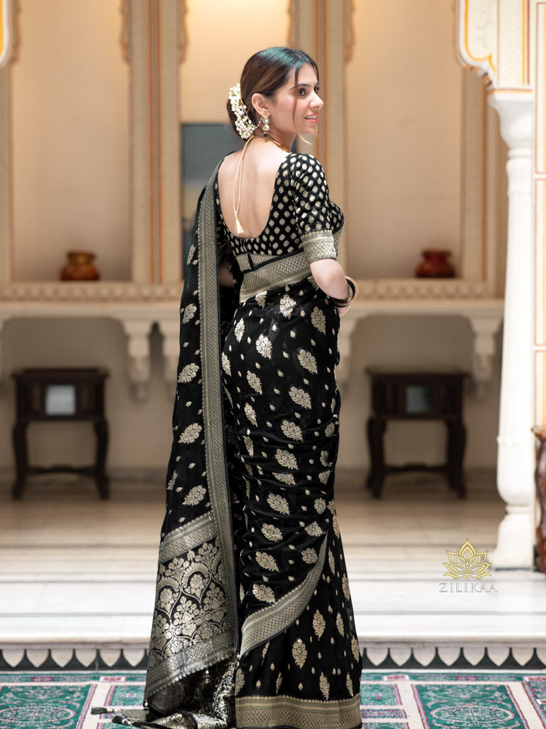 Midnight Black Banarasi Khaddi Weaved Georgette Saree