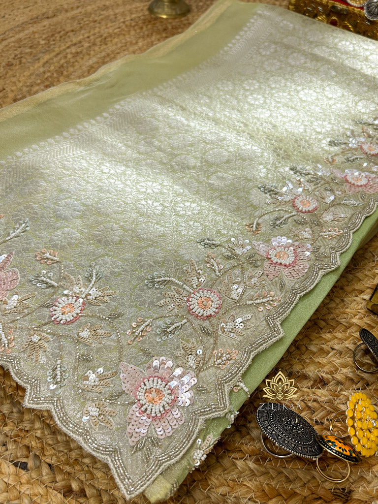 Rangkat Kanchi Soft Tissue Silk Saree With Beautiful Handwork