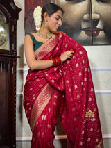 Scarlet Red Banarasi Uppada Silk Saree