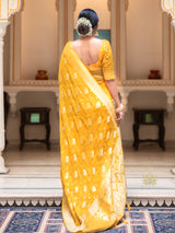 Mustard Yellow Banarasi Khaddi Weaved Georgette Saree