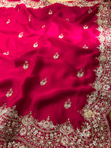 Magenta Pink Mulberry Silk Saree With Zardozi Scalloped Border