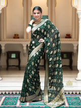 Bottle Green Banarasi Khaddi Weaved Georgette Saree